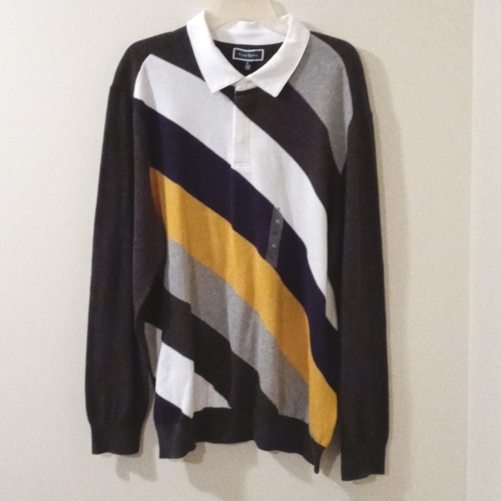 Club Room Men's Striped Rugby Polo Sweater
